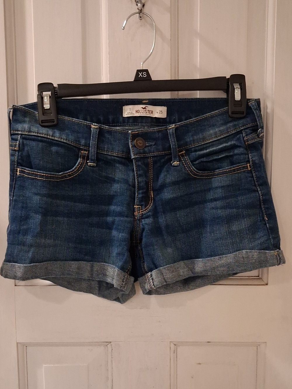 Hollister Women's Dark Blue Rolled Cuff Denim Shorts